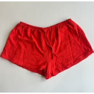ROSEBULLET Red Linen Blend Lounge Shorts Eyelet Trim Elastic Waist
